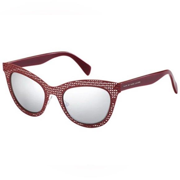 Marc Jacobs Accessories - MARC JACOBS Red Burgundy Woven Metal Mirror Lens $250 Sunglasses Black Case